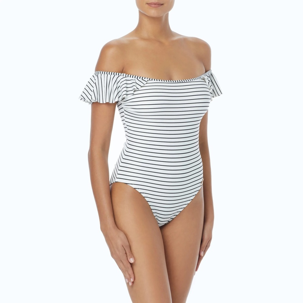 Vince Camuto Striped Off-Shoulder Swimsuit